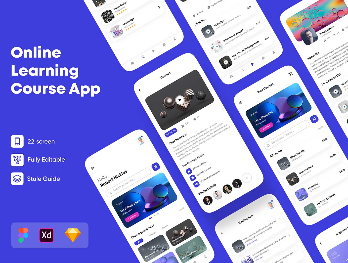 Online-learning在线学习app ui界面设计模板 .fig .xd .sketch素材