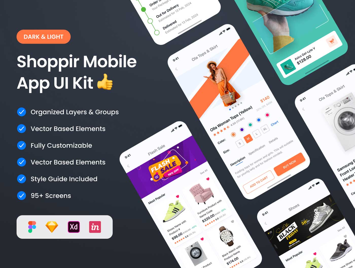 Shoppir-购物和电商app应用程序用户界面设计 .fig .xd .sketch .studio源文件