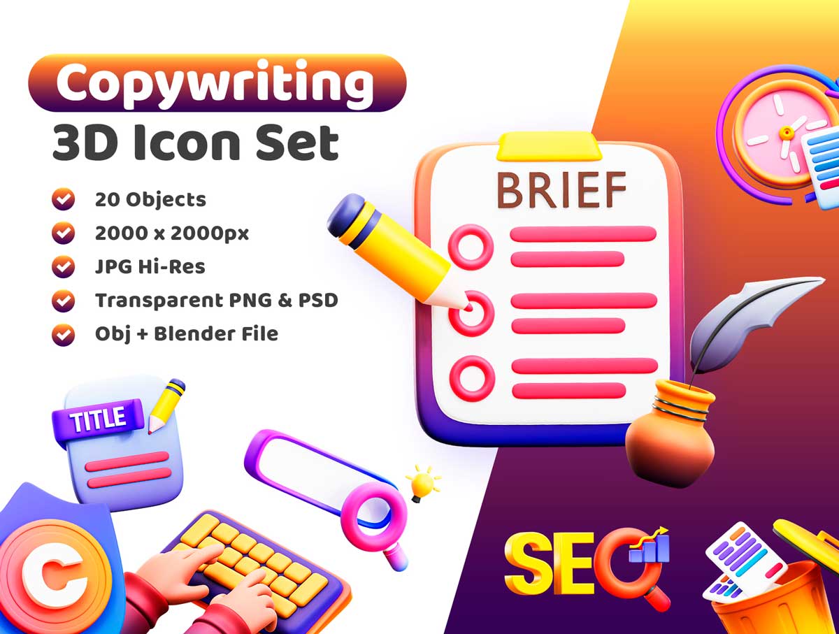 Copywriting 20个创意写作3D图标设计素材