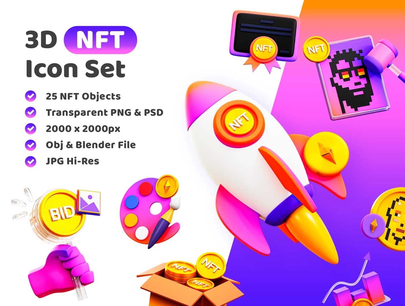 3D NFT数字藏品图标设计 .psd .obj .blend素材
