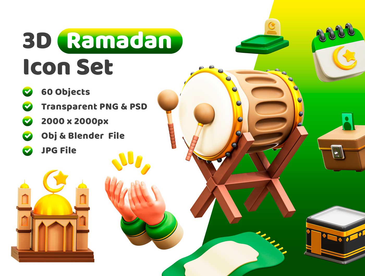 60个Ramadan斋月和开斋节3D图标素材