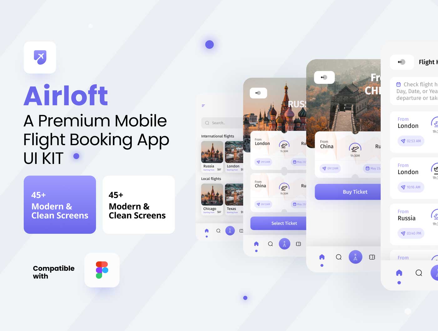 Airloft航班预订app用户界面设计素材 Figma源文件