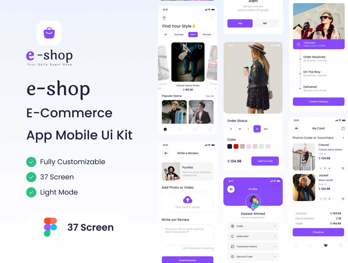 Eshop电商app应用程序用户界面ui设计素材 Figma源文件
