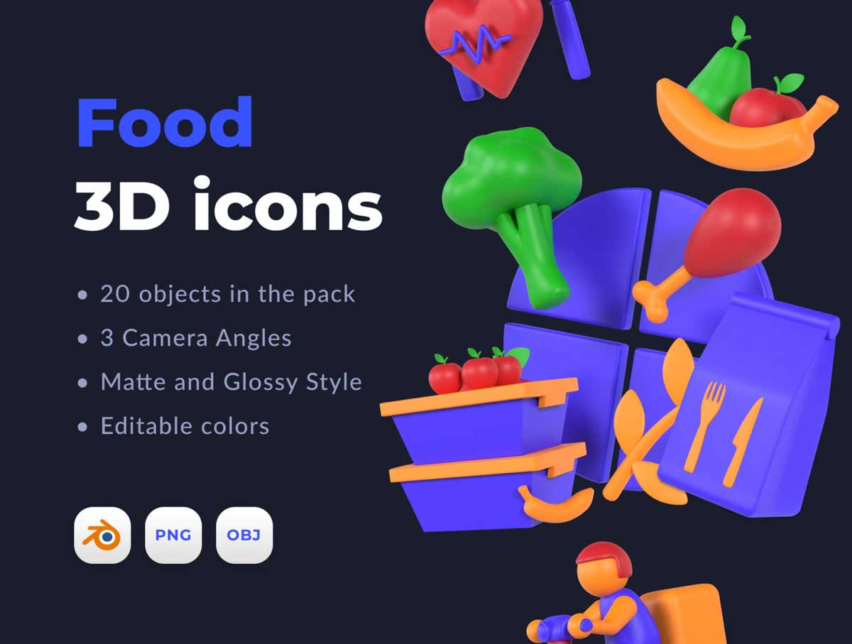 3D食物图标设计素材 .boj、blender源文件