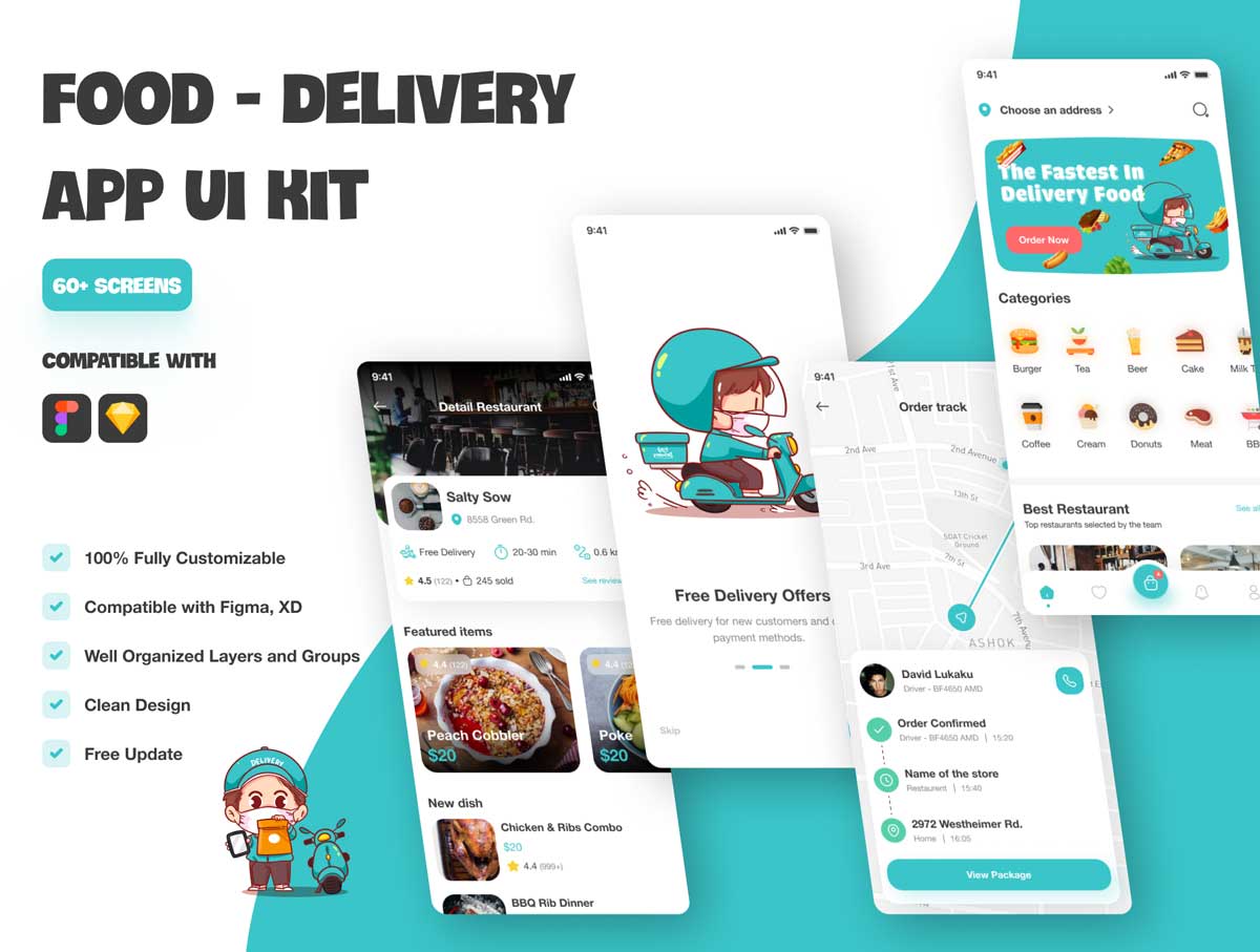 Food Delivery美食外卖app ui界面设计 Figma、sketch素材