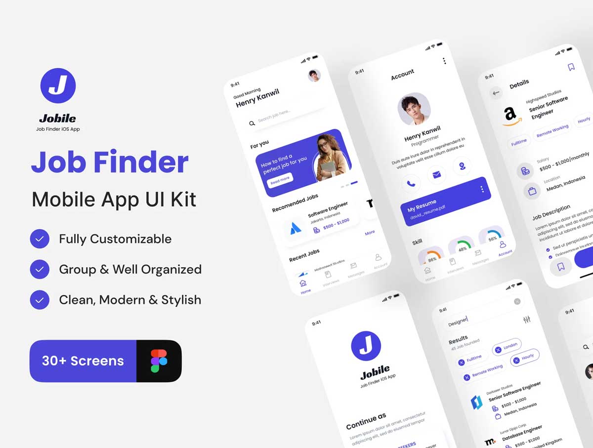 Jobile人才招聘app用户界面设计Figma素材