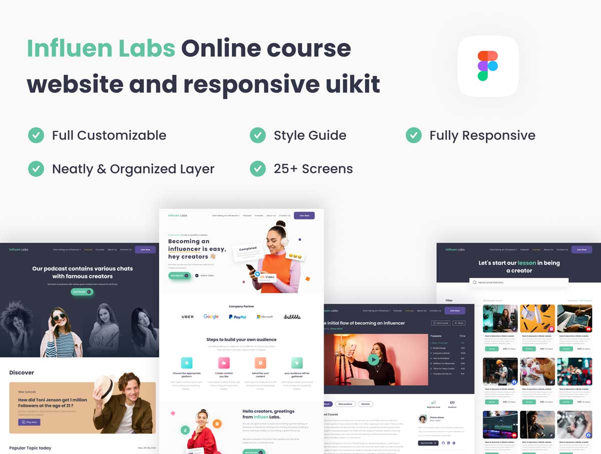 Influen在线课程网页模板Figma素材