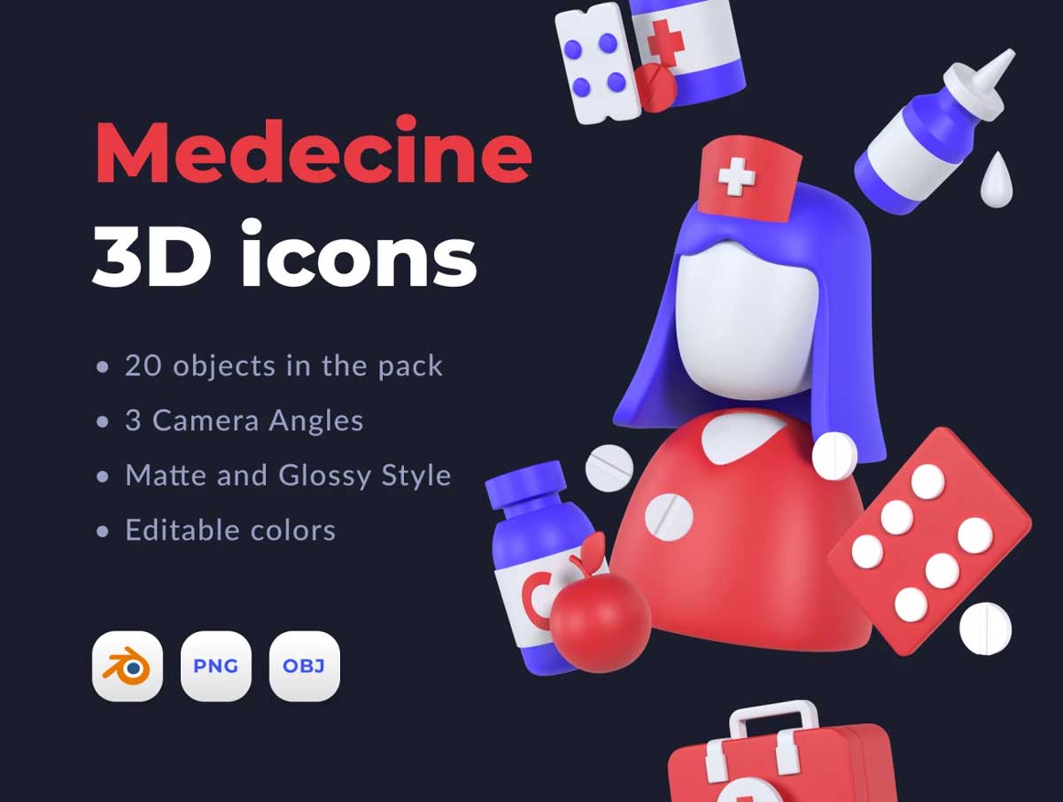 Medecine 3D医疗图标模型素材 .obj .blend源文件