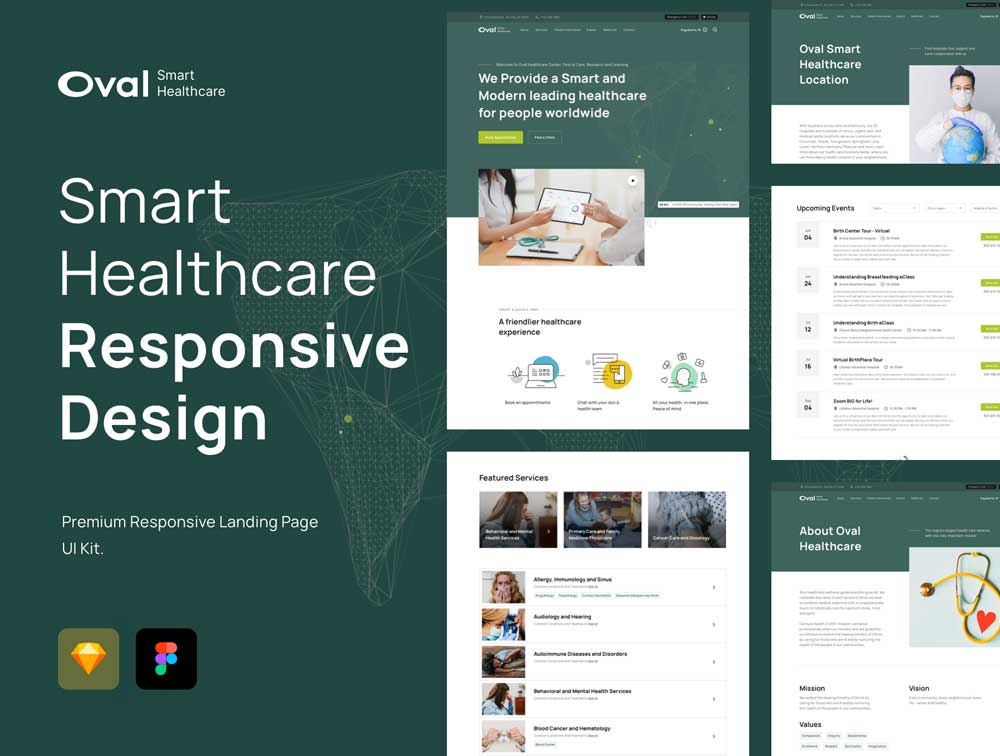 Oval-医疗保健网站设计模板Figma、sketch素材