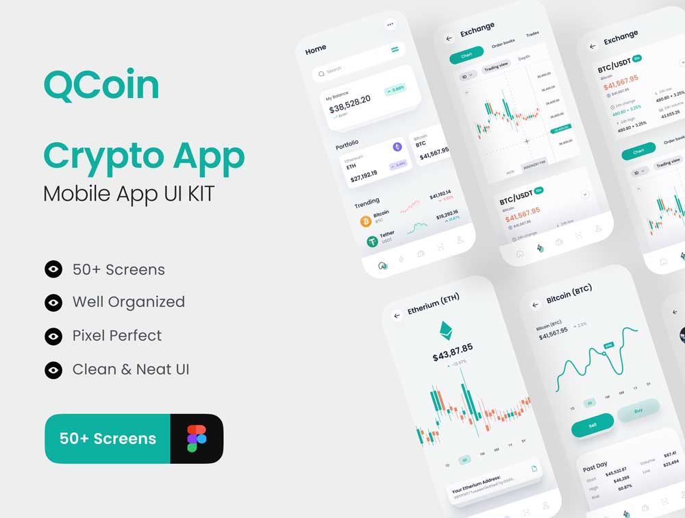 QCoin金融钱包、财务应用程序用户界面Figma素材