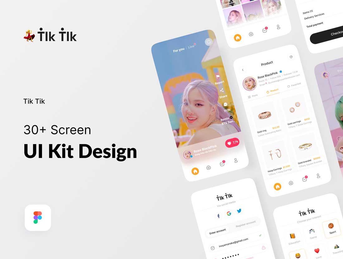 Tik Tik直播、社交app用户界面设计Figma素材