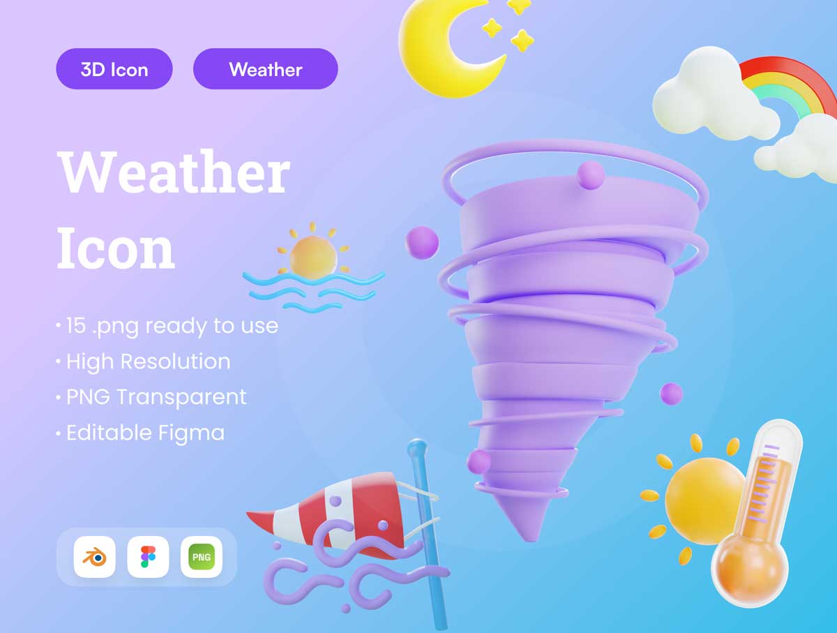 Weather天气3D插画设计Figma、blender素材