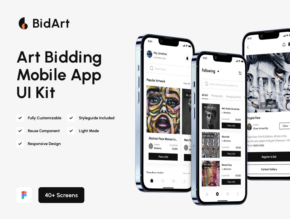 BidArt-艺术品竞价app用户界面设计FIgma素材