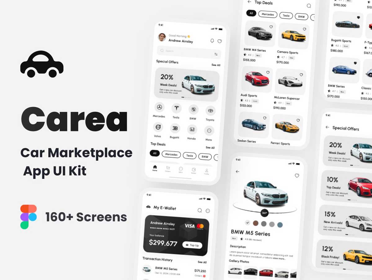 Carea-成套汽车交易app用户界面设计Figma素材
