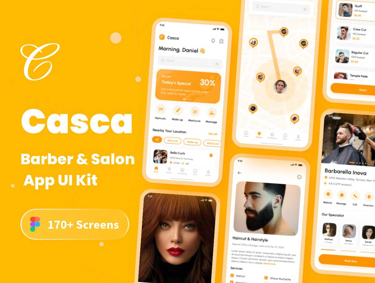 Casca-成套理发美容沙龙app用户界面设计Figma素材
