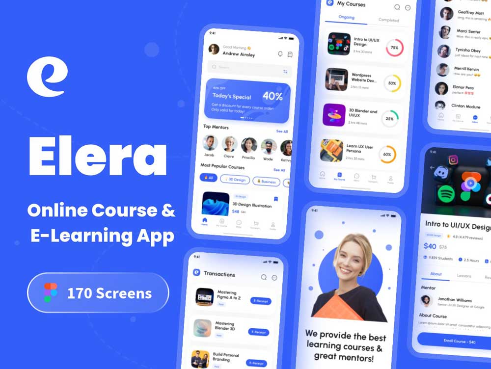 Elera-在线教育和在线学习app用户界面设计Figma素材
