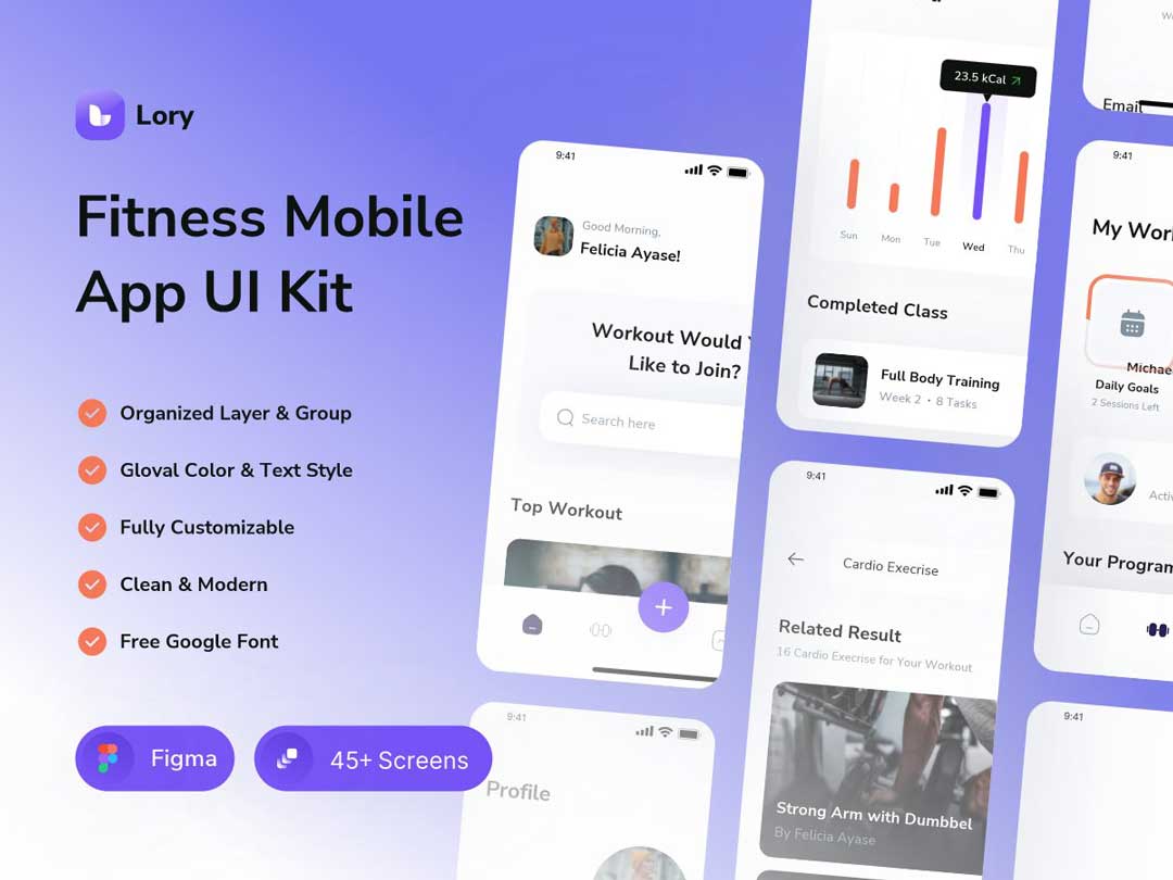 Lory健身app用户界面设计Figma素材