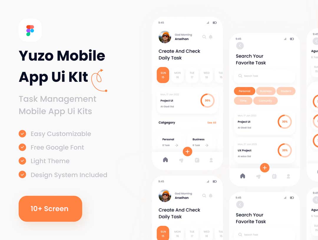 Yuzo任务管理app用户界面设计Figma素材