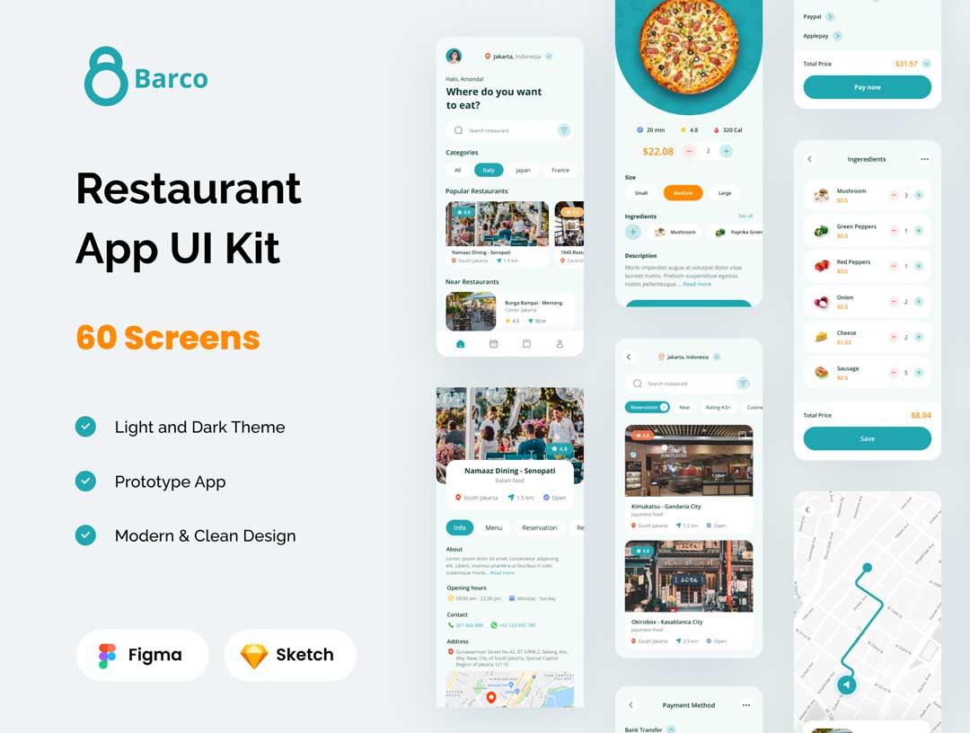 Restaurant餐厅美食app用户界面设计素材