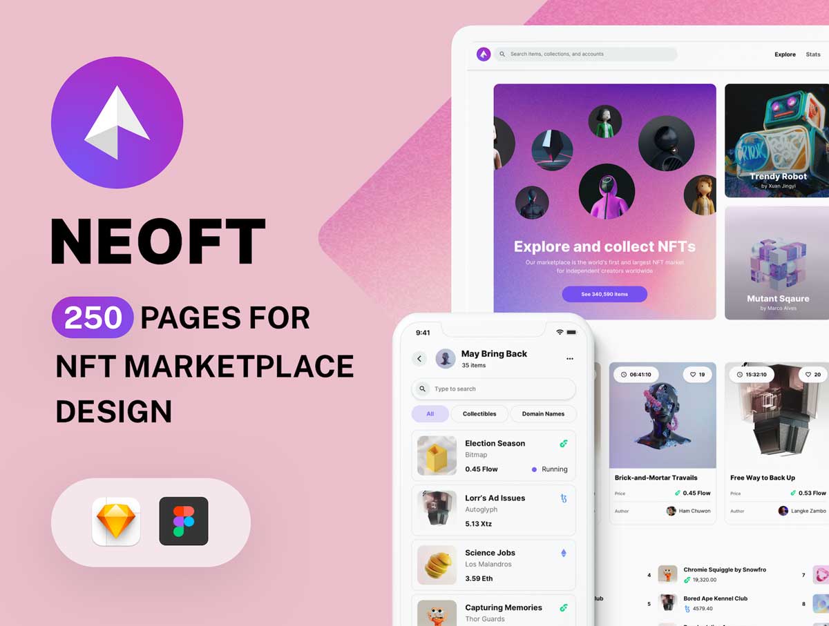 NeoFT – NFT交易市场网站UI、App UI设计素材