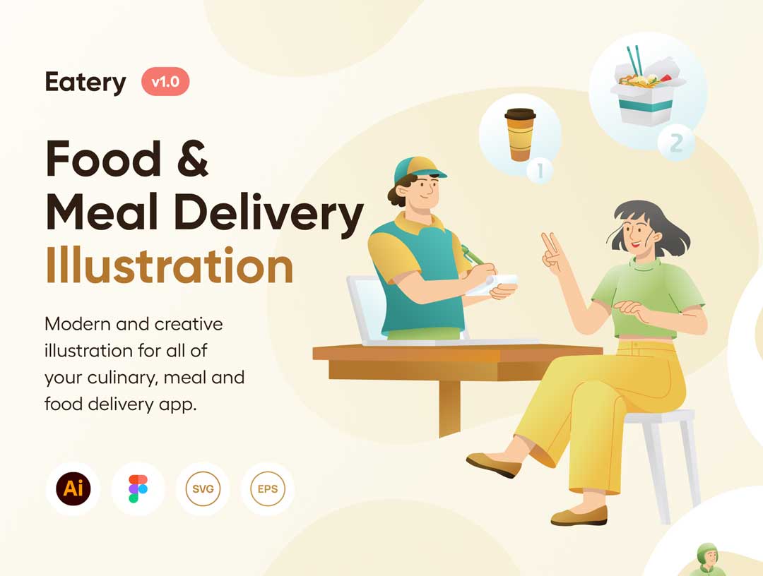 Eatery美食、外卖插画设计素材