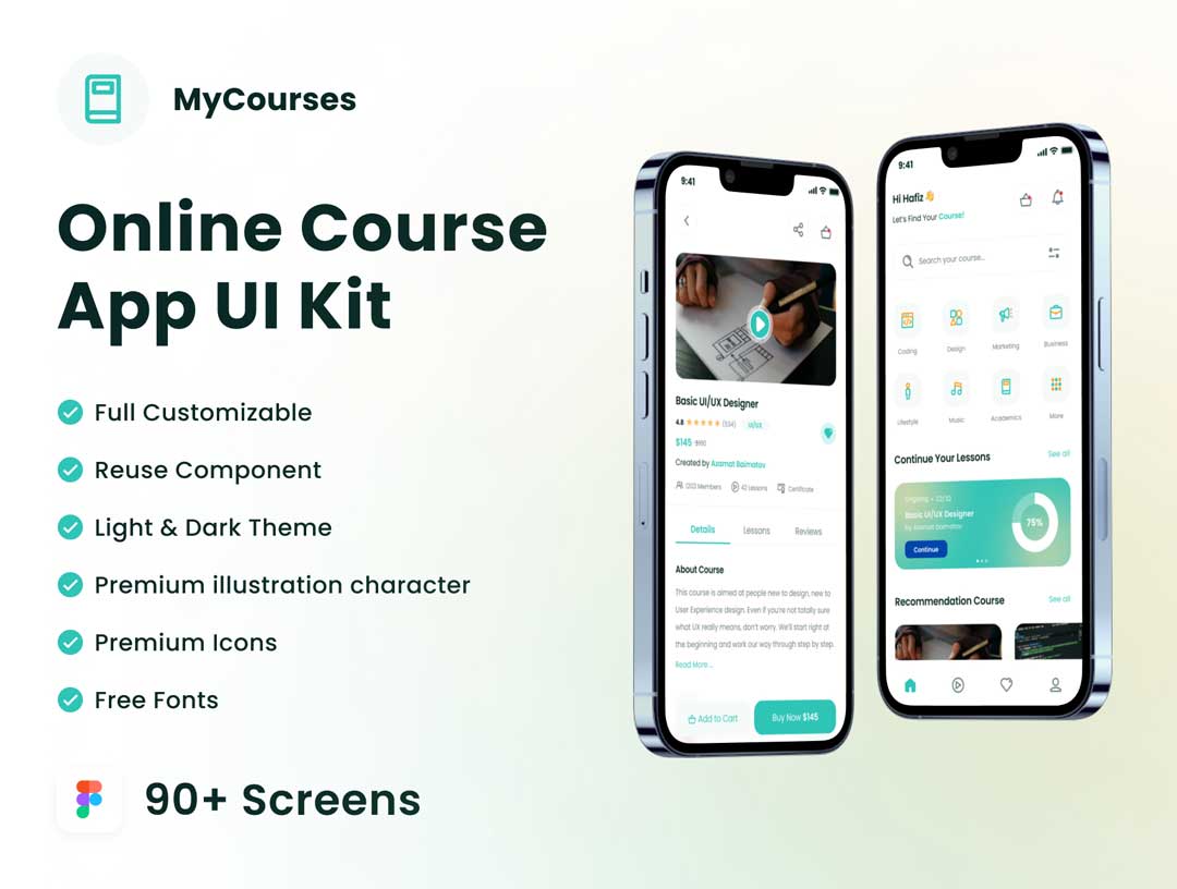 Course在线课程应用程序UI设计素材