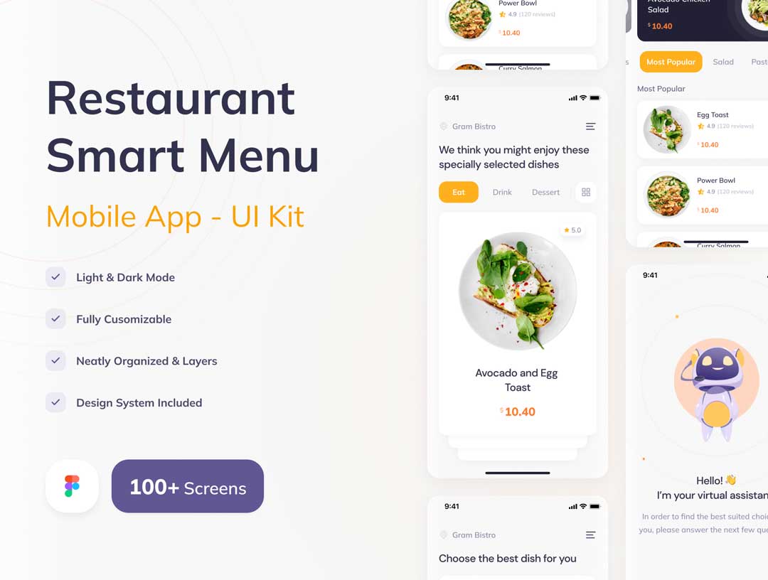 Restaurant餐厅智能菜单app界面设计Figma素材