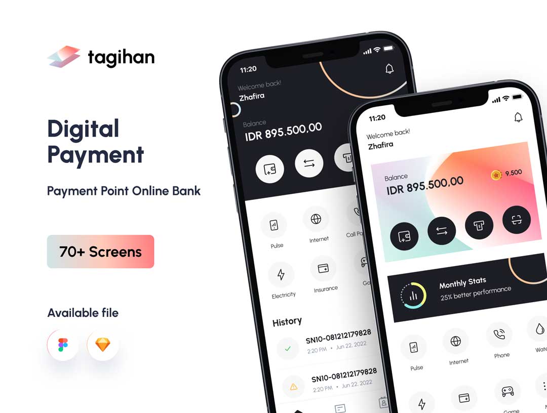 Tagihan手机银行、金融支付app用户界面设计素材