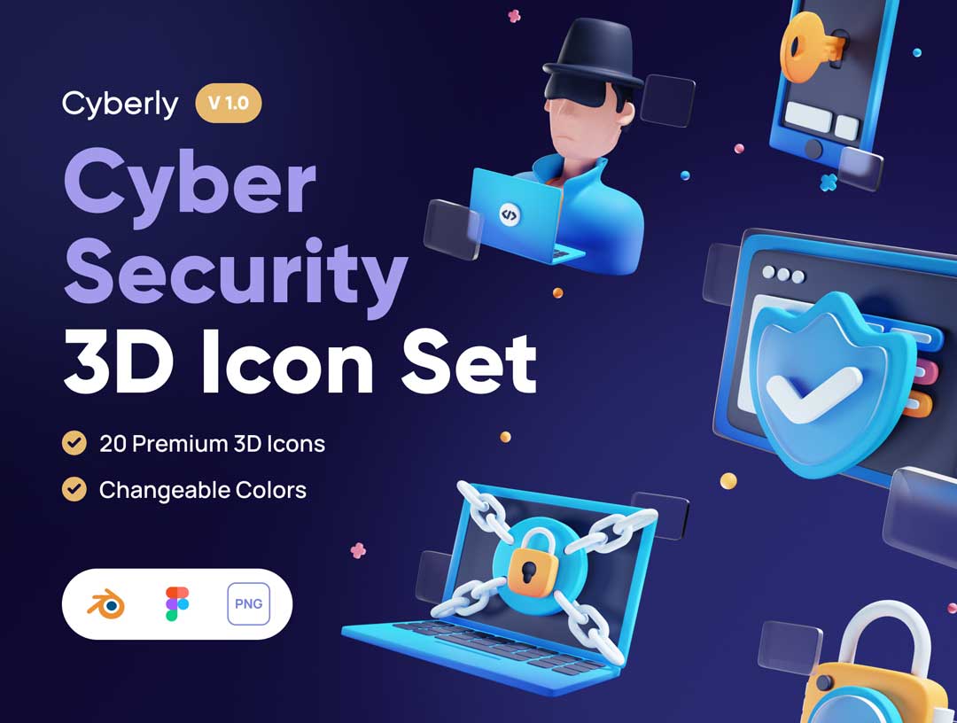 Cyberly网络安全3D图标设计素材
