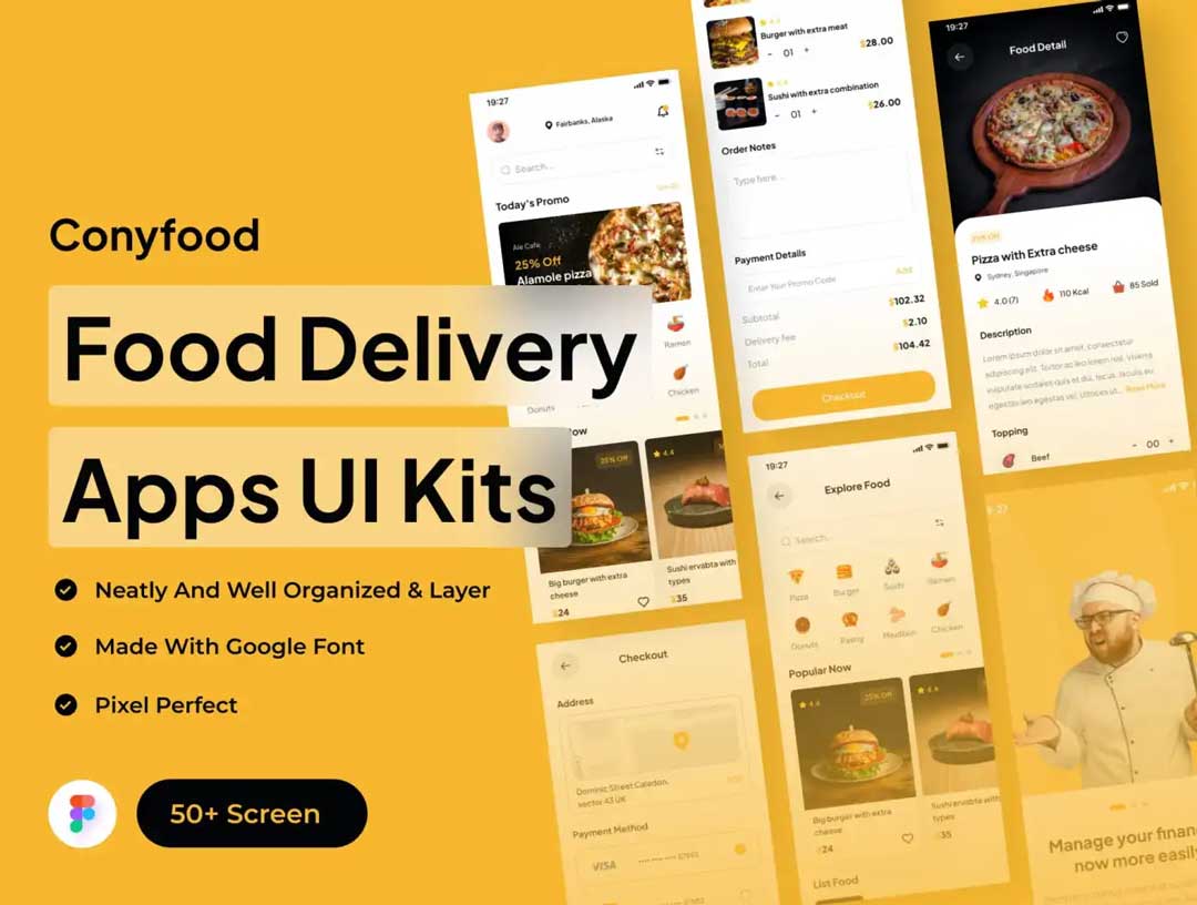 Conyfood美食外卖app用户界面设计素材