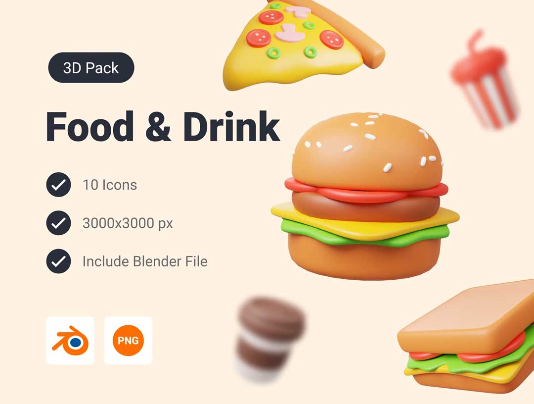 食品和饮料3D图标设计素材