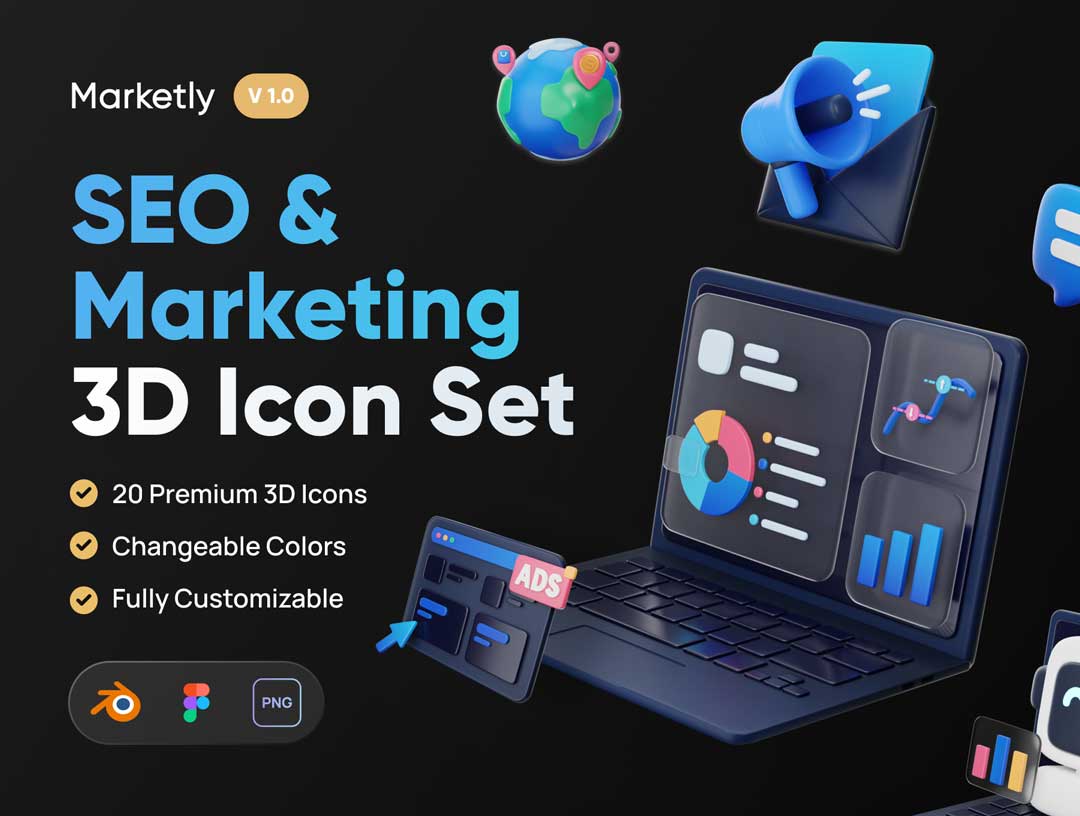Marketly-SEO&营销3D图标设计素材