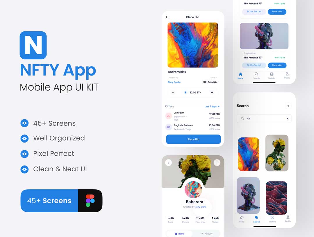 NFTY – NFT移动应用程序UI设计素材