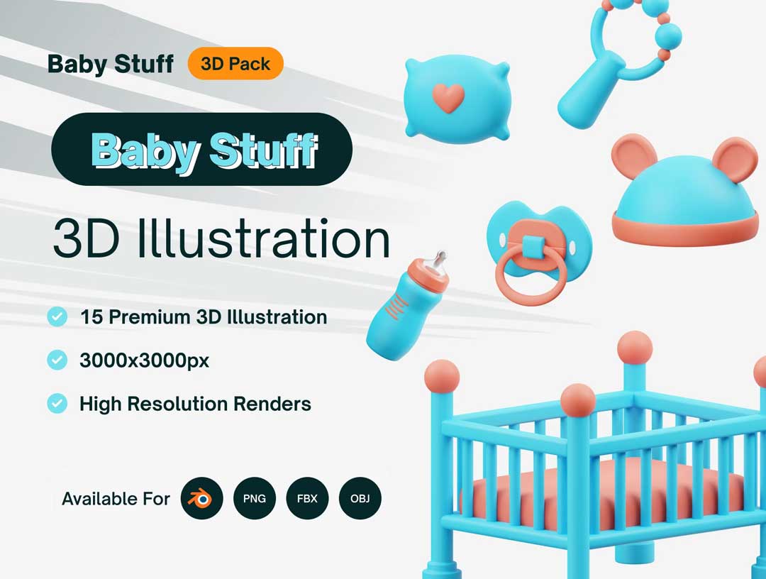 Baby Stuff婴儿用品3D图标素材