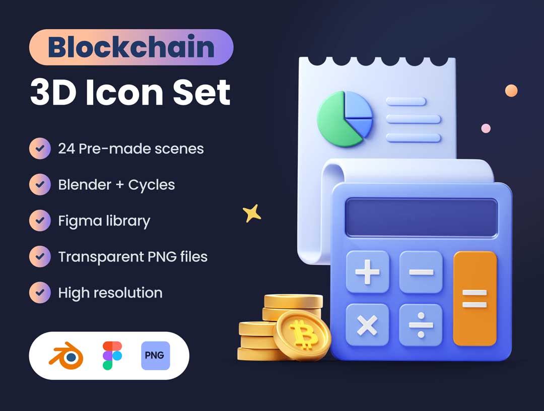 Blockchain区块链3D图标设计素材