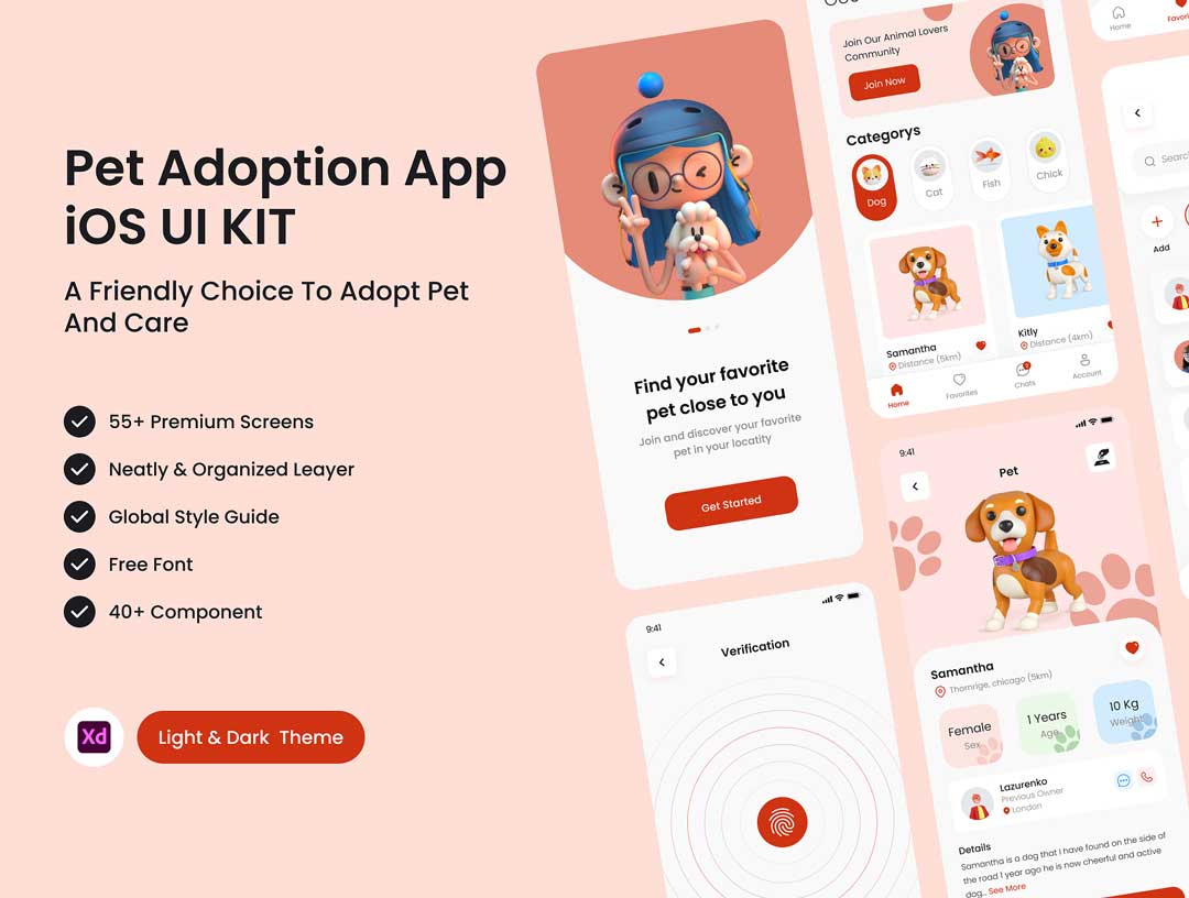 Pet Adopt宠物收养app ui设计素材