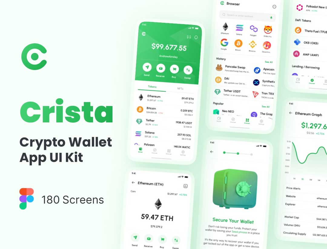 Crista-加密金融钱包应用程序UI套件