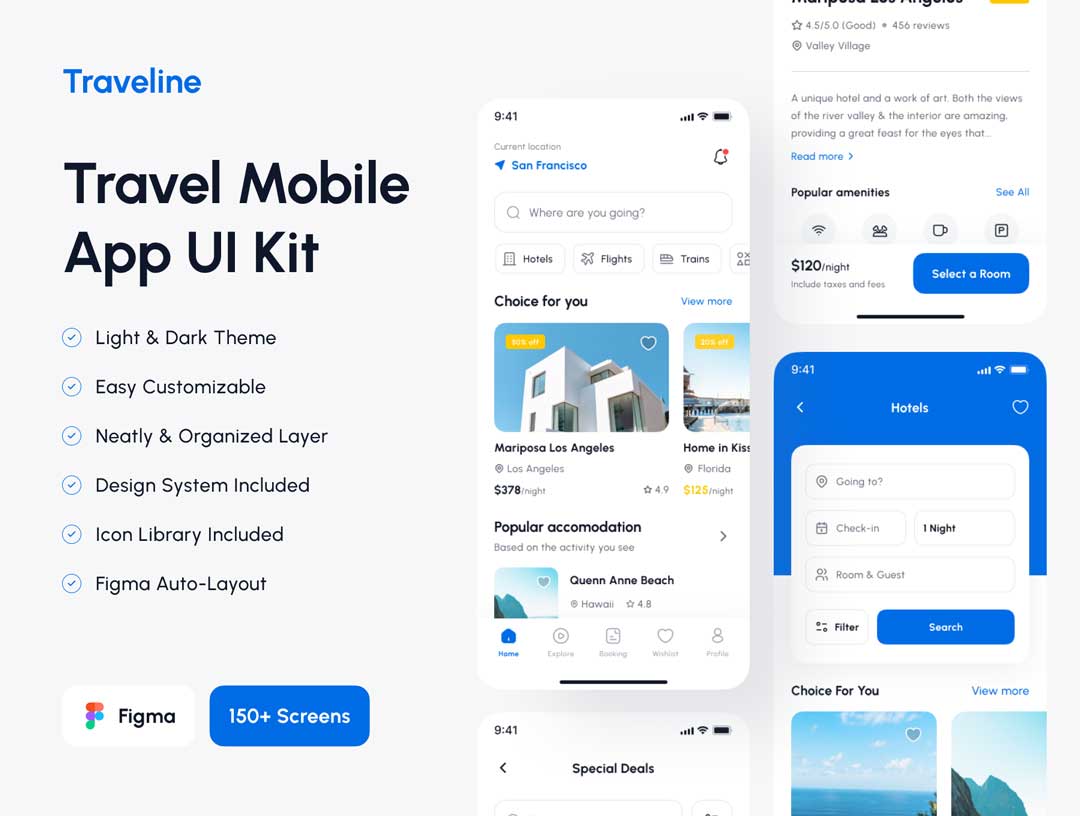 Traveline-旅行和生活方式应用程序UI套件
