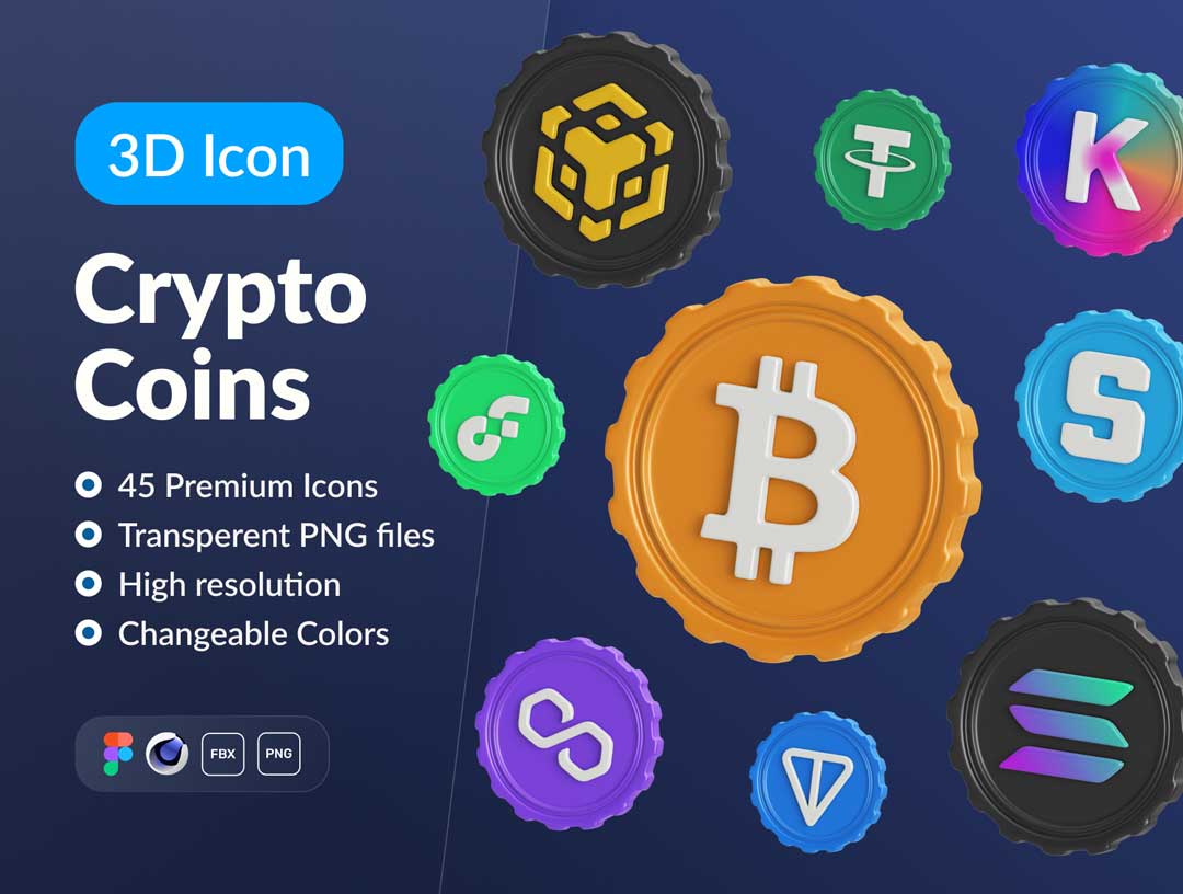 Crypto加密货币3D图标设计素材