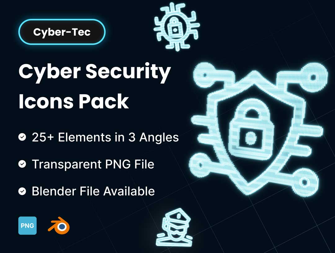 Cyber-Tec网络安全3D图标设计素材