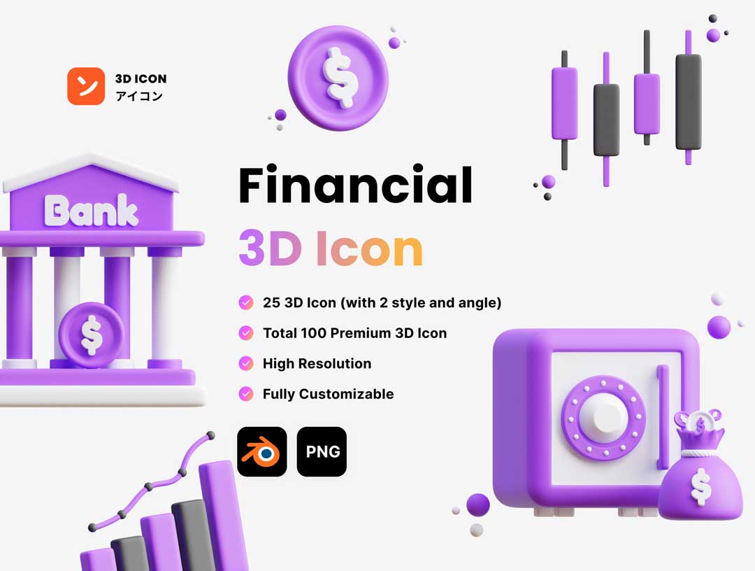 Financial金融财务3D图标设计素材