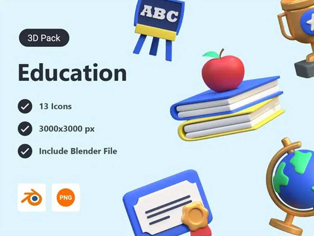 Education教育3D图标设计素材