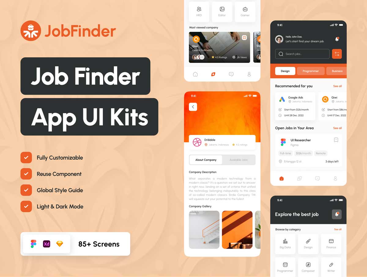 Job Finder招聘APP应用程序UI设计素材