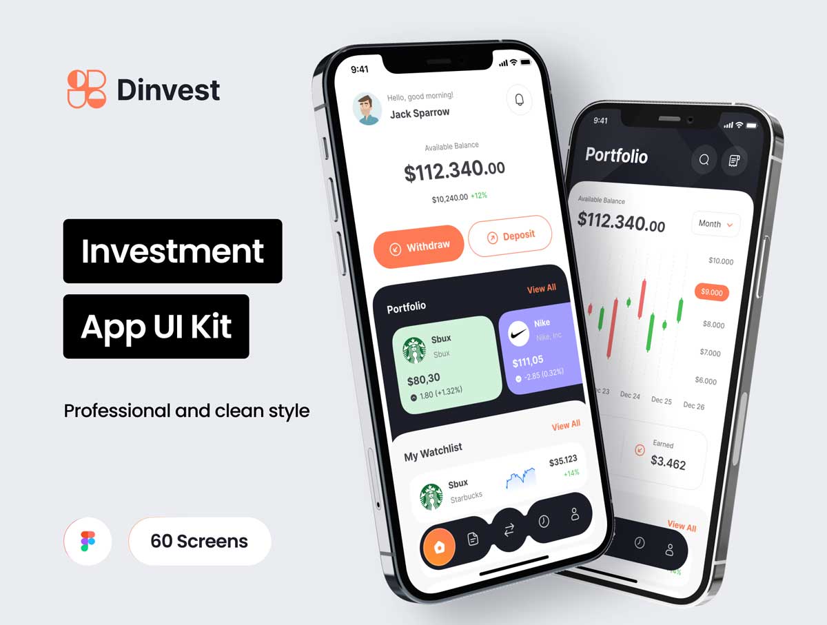 Dinvest-投资移动应用程序UI套件