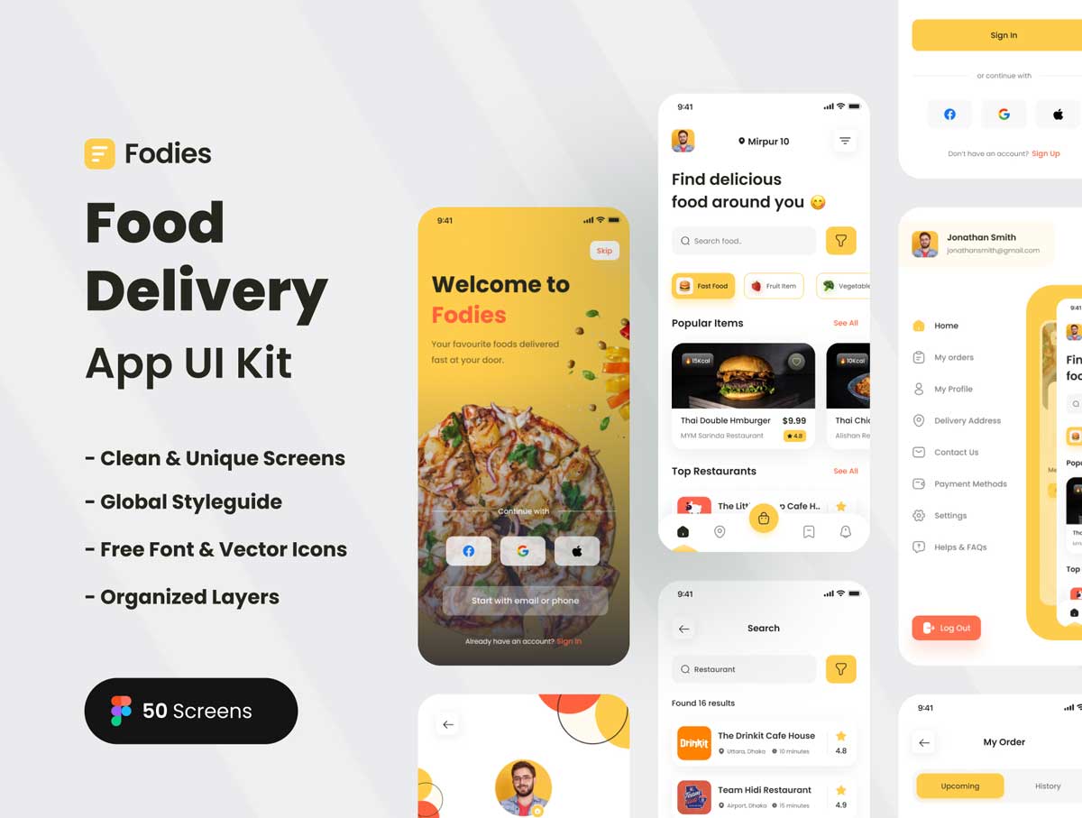Fodies-送餐外卖APP用户界面UI设计套件